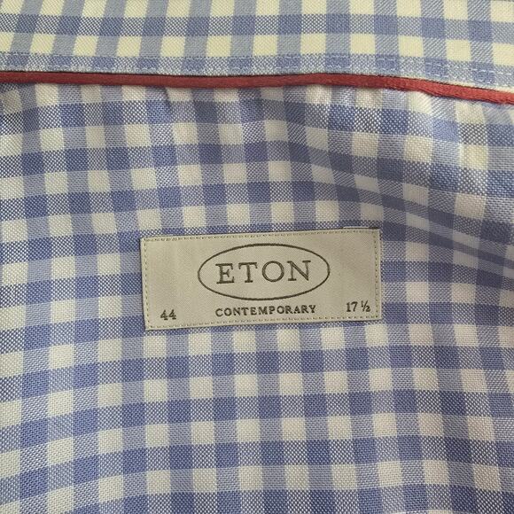 Eton Contemporary Dress Shirt Gingham Plaid Long-sleeve Button Up Blue White - Picture 4 of 8